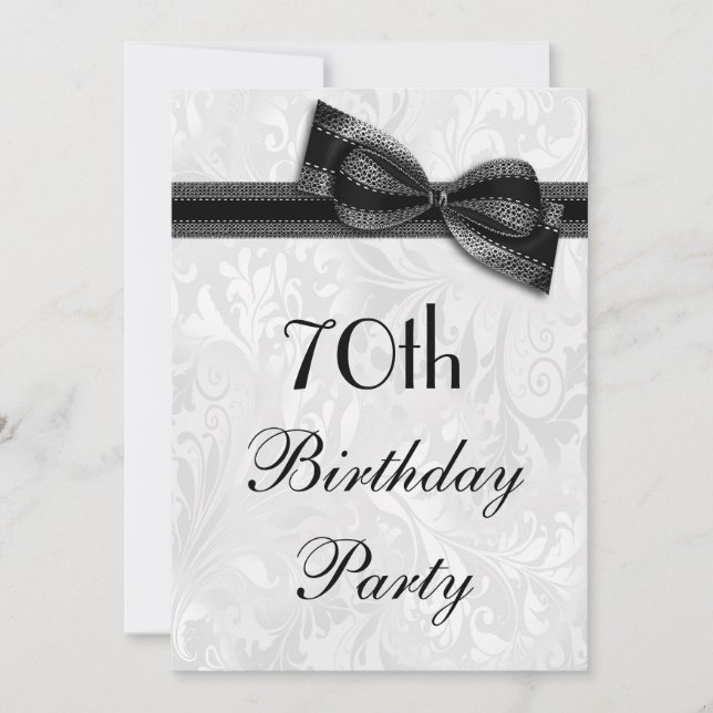 Invitación Damasco de cumpleaños 70 y Faux Bow (Anverso)