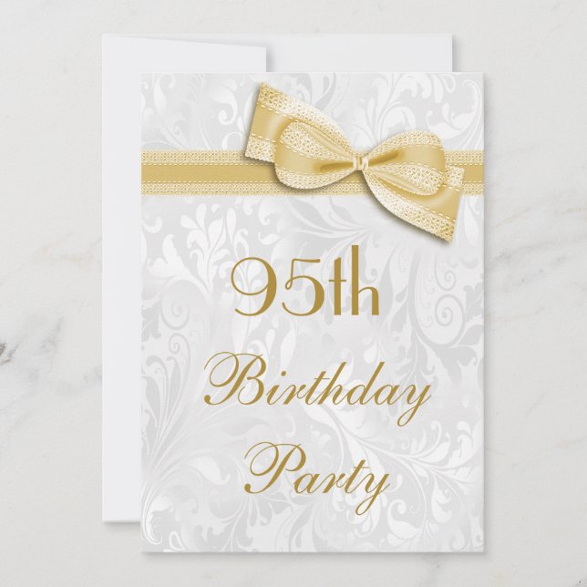 Invitación Damasco de cumpleaños 95 y Faux Bow (Anverso)