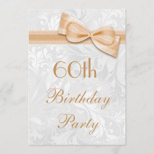 Invitación Damasco de cumpleaños número 60 y Faux Bow