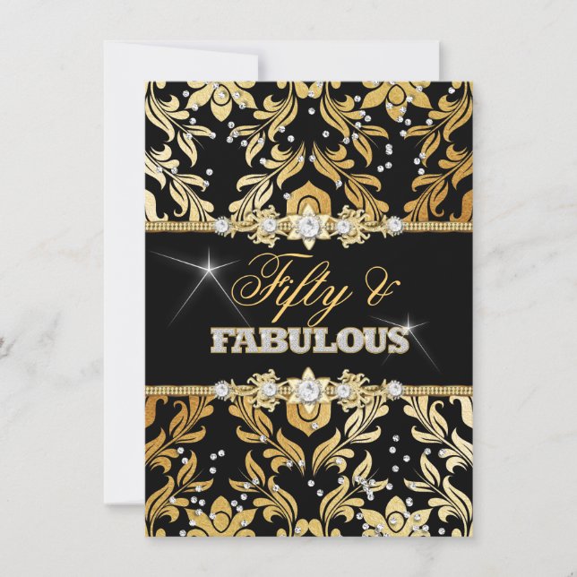 Invitación Damasco de diamante dorado floral cincuenta y fabu (Anverso)