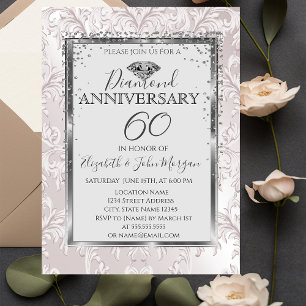 Invitación Damasco de diamantes elegantes aniversario de boda