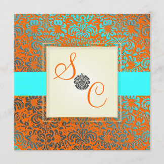 Invitación Damasco de época azul y Naranja PixDezines Fidora