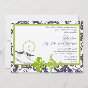 Invitación Damasco de Floral de púrpura verde y renacentista