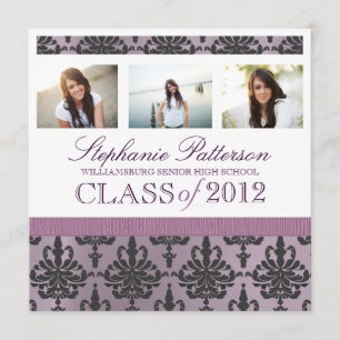 Invitación Damasco de graduación Imprimir tres Collages de fo