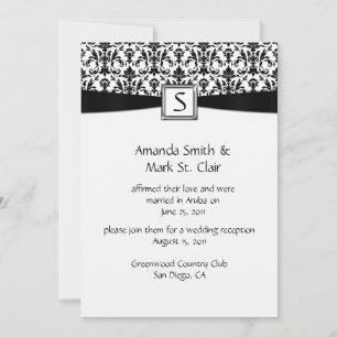 Invitación Damasco de Monograma Negro Blanco Post Boda