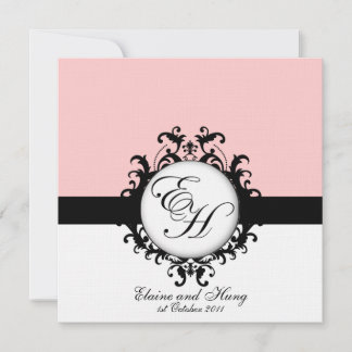 Invitación Damasco de monogramas negros en línea