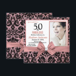 Invitación Damasco de oro de 50 y Fabulous Rosa |50.º cumplea<br><div class="desc">damasco negro Rosa purpurina de oro | Invitaciones de cumpleaños 50. ¡Cincuenta y Fabuloso! Una bella y elegante y moderna damasco floral purpurina de oro rosa rosa rosado 50 invitaciones de fiesta de cumpleaños que puedes personalizar y enviar tu fiesta de cincuentenario. En el centro del arco rosado del bonito....</div>