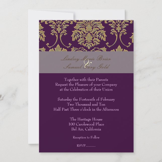 Invitación Damasco de oro de ciruela/ciruela (Anverso)