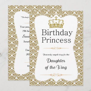 Invitación Damasco de oro de la Princesa de Cumpleaños Cristi