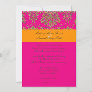Invitación Damasco de oro falso/naranja/rosa intenso