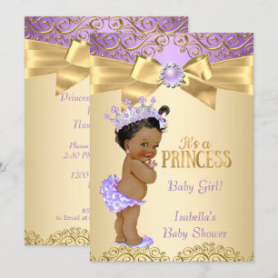 Invitación Damasco de Oro Púrpura Princesa Baby Shower Étnico