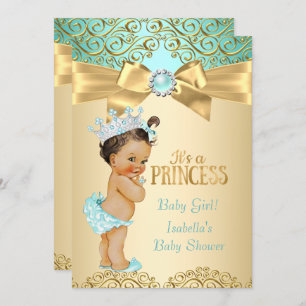Invitación Damasco de oro Verde azulado de la Princesa Baby S