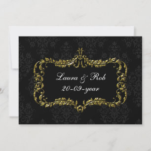 Invitación damasco de oro y negro floreciente
