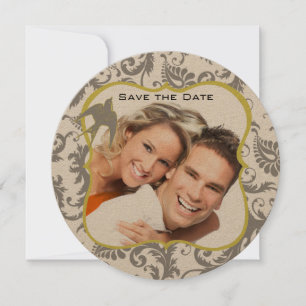 Invitación Damasco de pájaros amarillos y grises