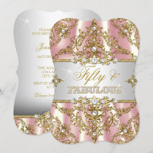 Invitación Damasco de perla rosa dorada cincuenta y fabuloso