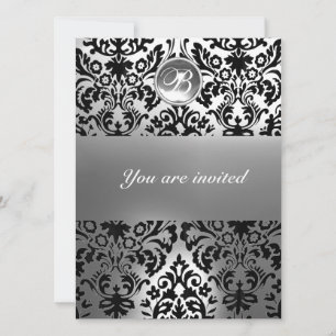 INVITACIÓN DAMASCO DE PIEDRA PRECIOSA EN NEGRO Y BLANCO MONOG