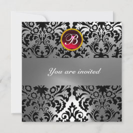 INVITACIÓN DAMASCO DE PIEDRA PRECIOSA NEGRO Y BLANCO MONOGRAM