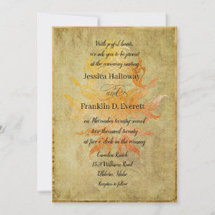Invitación Damasco de piña de Otoño Dorado con lino de época