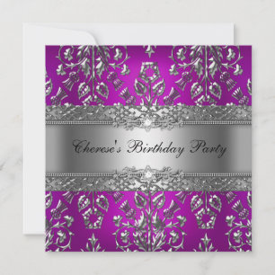 Invitación Damasco de plata de la fiesta de cumpleaños Magent