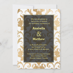 Invitación Damasco de remolinos de oro