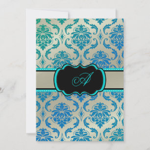 Invitación Damasco de Vendome de PixDezines / Azul de pavo re