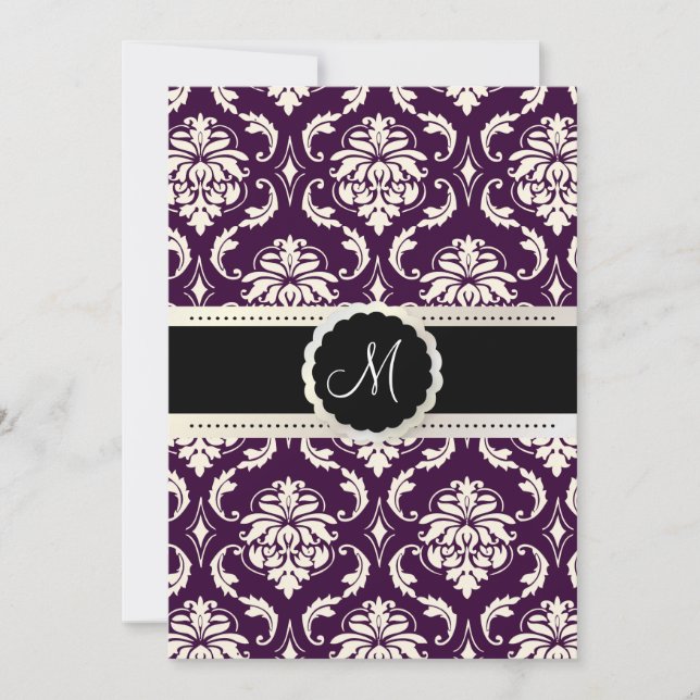 Invitación Damasco de Vendome PixDezines / Pluma + Crema 5x7 (Anverso)
