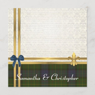 Invitación Damasco del blanco de la cinta del tartán y del