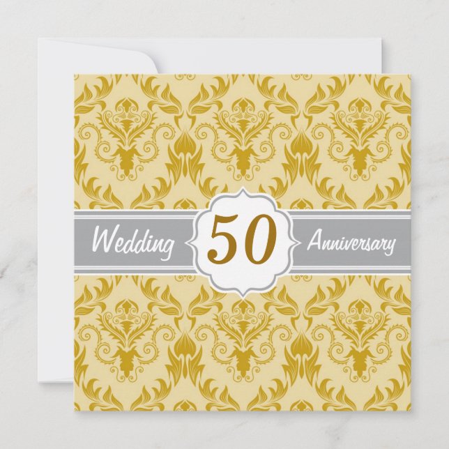 Invitación Damasco Dorado, 50º Aniversario de Boda (Anverso)