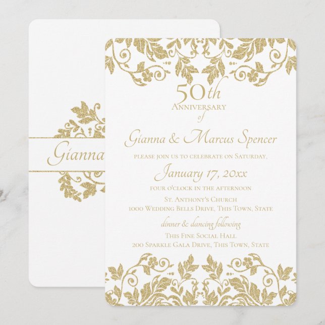 Invitación Damasco Dorado 50 Aniversario (Anverso / Reverso)