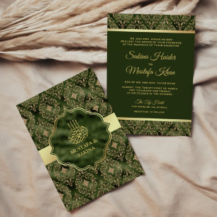Invitación Damasco Dorado Cazador Verde Boda Musulmana Islámi