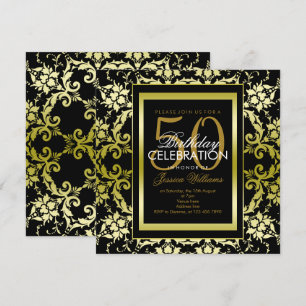 Invitación Damasco Dorado Glamuroso Cumpleaños 50