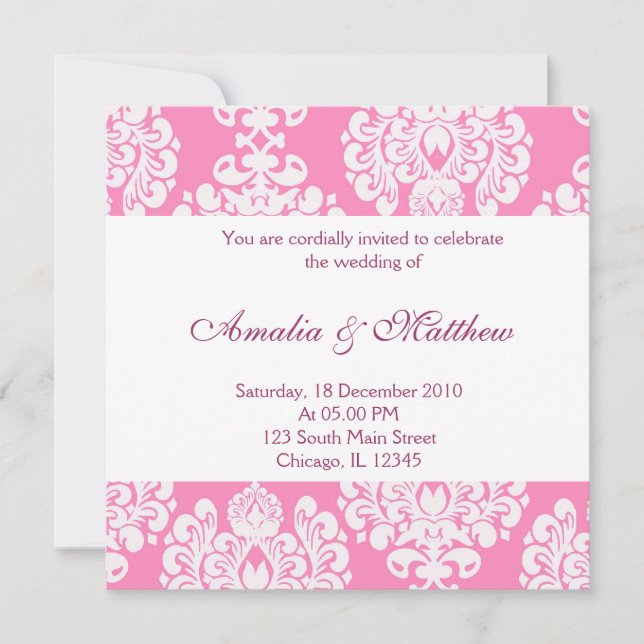 Invitación Damasco elegante de bodas (Anverso)