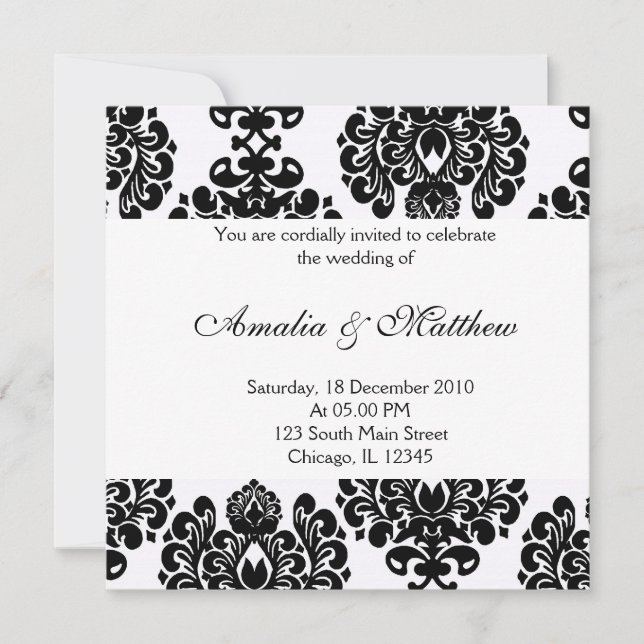Invitación Damasco elegante de bodas (Anverso)
