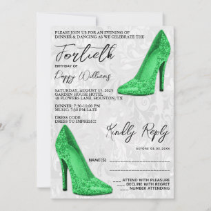 Invitación Damasco elegante, Green Stilettos 40 cumpleaños
