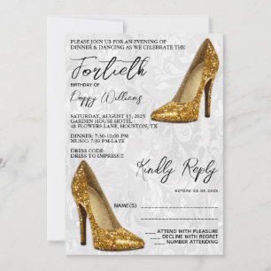 Invitación Damasco elegante, oro Stilettos 40 cumpleaños
