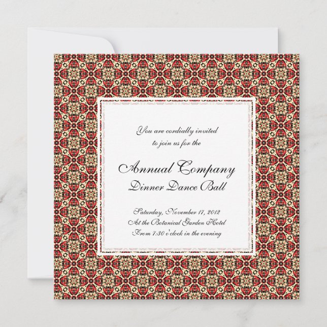 Invitación Damasco elegante rojo, oro y oriental negro (Anverso)
