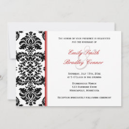 Invitación Damasco elegante rojo y negro | BODA