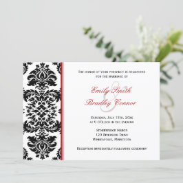 Invitación Damasco elegante rojo y negro | BODA