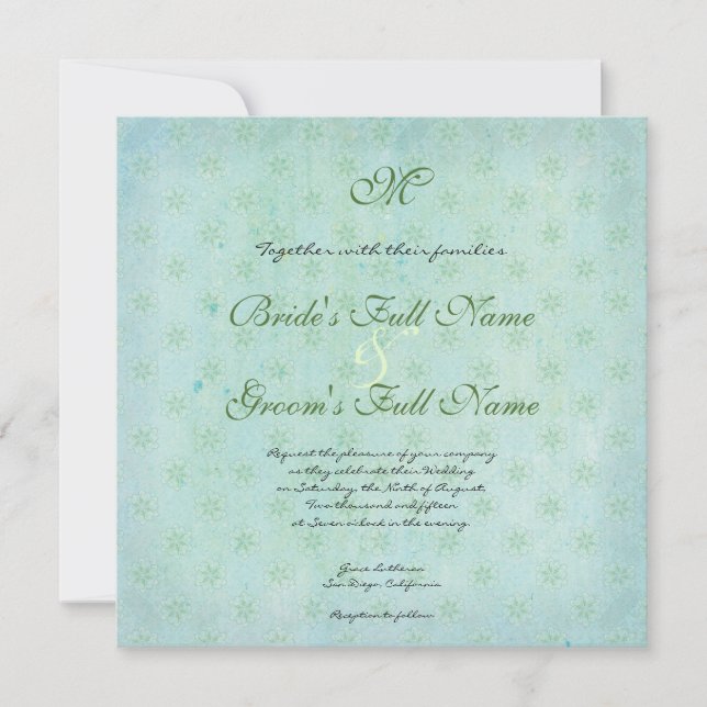 Invitación Damasco floral moderno del remolino de los pájaros (Anverso)