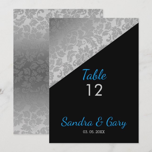 Invitación Damasco floral plateado (Anverso / Reverso)