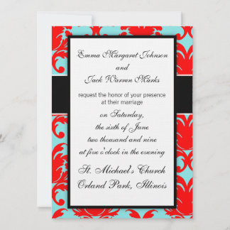Invitación damasco formal rojo y aqua