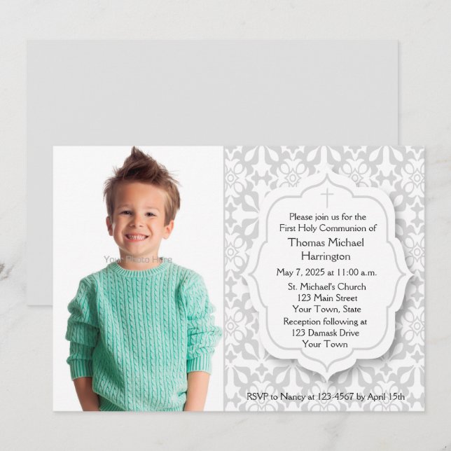 Invitación Damasco gris espiritual, foto (Anverso / Reverso)