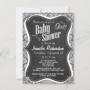Invitación Damasco gris oscuro; tablero de cambios retro