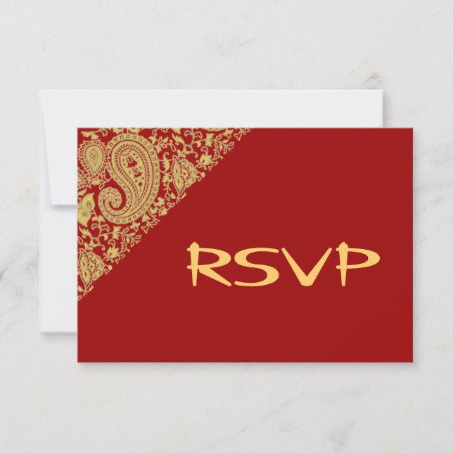 Invitación Damasco indio rojo y dorado RSVP (Anverso)