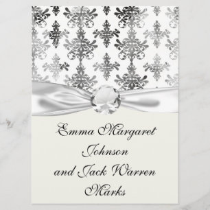 Invitación damasco intrincado de color blanco negro angustiad