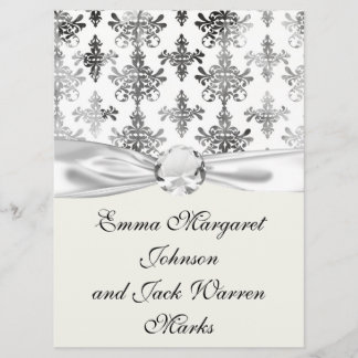 Invitación damasco intrincado de color blanco negro angustiad