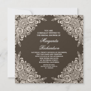 Invitación damasco marrón clásico ducha de novia elegante inv