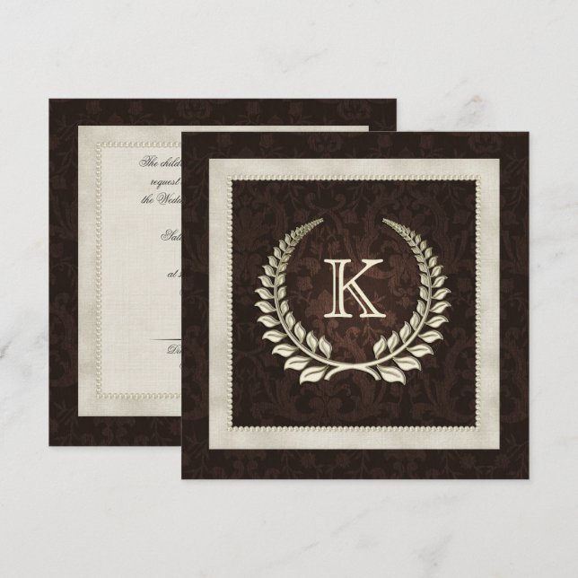 Invitación Damasco marrón y la renovación de la promesa boda  (Anverso / Reverso)