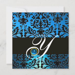 Invitación DAMASCO MONOGRAMA AZUL NEGRO Zafiro