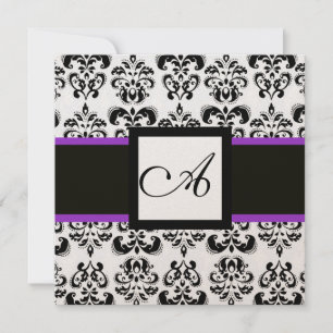 Invitación DAMASCO MONOGRAMA NEGRO BLANCO Champán Metálico